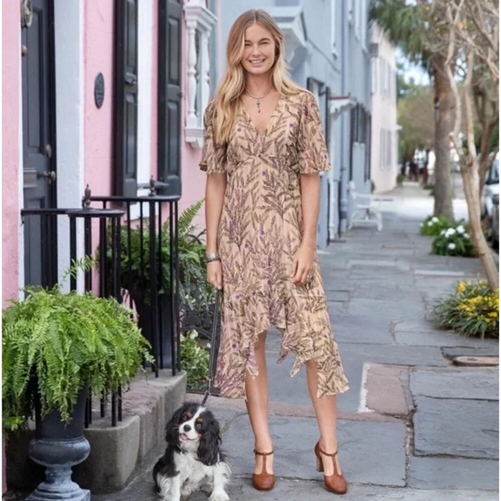 Sundance Lilac Springs Floral Chiffon Hi-Low Midi Dress